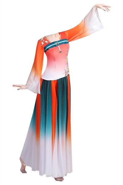 Order classical dance costumes, elegant new Chinese style fairy modern dance costumes, fan dress, art test, solo dance SKDO005 front view